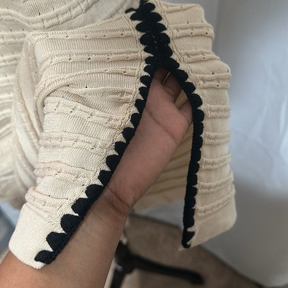 WATASHI Tan/Black Tank Knit Dress Round Neck Side Split Scalloped Edge Size M - Picture 10 of 10